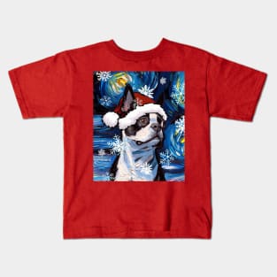 Boston Terrier Santa Kids T-Shirt